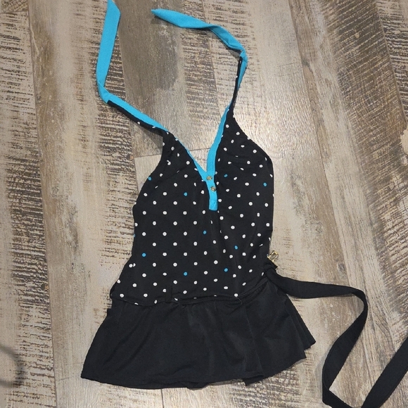 Tommy Hilfiger Black and Blue Polka Dot One Piece Swimsuit - Picture 3 of 9